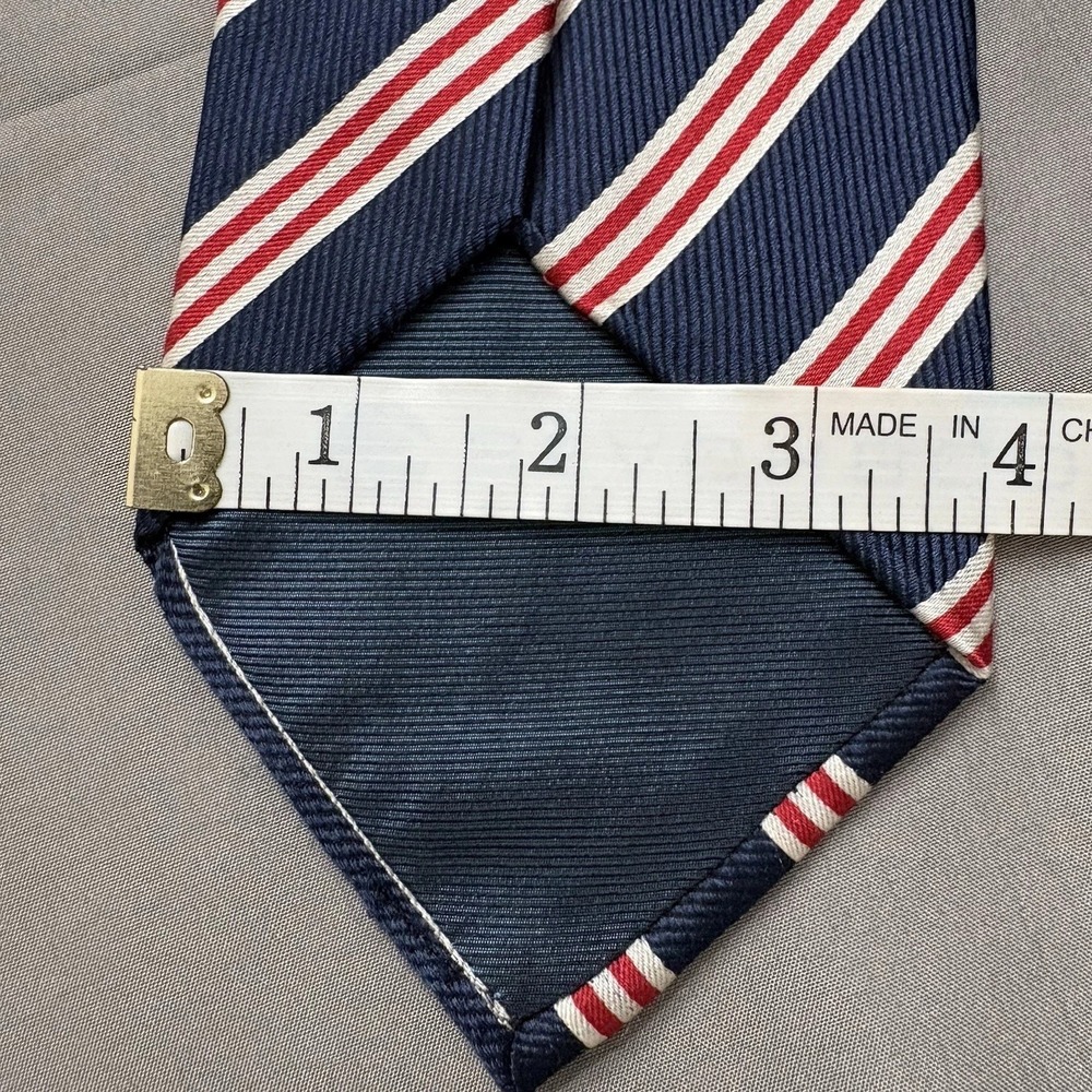 Vintage J Crew Tie Mens Red White Navy Blue Striped Silk Repp 3.75" Italy 90s - Picture 4 of 5